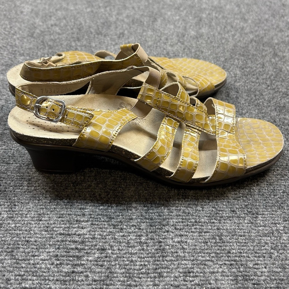 SAS Allegro Mustard Yellow Leather Slingback Sandal Shoe Heel Size 10 W Comfort